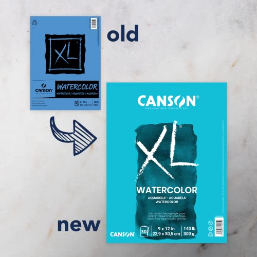 Canson XL Series Watercolor Pad, Heavyweight White Paper, Foldover Binding, 30 Sheets, 9x12 inch | Cold Press Textured Paper for Paint, Pencil, Ink, Charcoal, Pastel, and Acrylic, 140 lb. (300 gsm)
