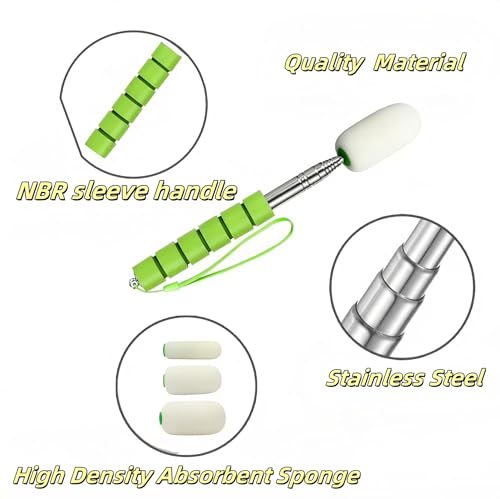 42" Sponge on a Stick for Pottery, 6 Detachable Sponge Heads, Telescoping Ceramic Tool for Removing Water & Shaping Tall/Narrow Vessels, Green Artist Pottery Tool (2 Stick) - color: 2 Green