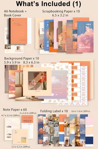 JOYCHOIC Scrapbooking Kit, Sunset Journaling Supplies, Junk Journal Materials, Large Aesthetic Scrapbook Collection for Women, Stationery DIY Arts Craft, Adults - color: Sunset
