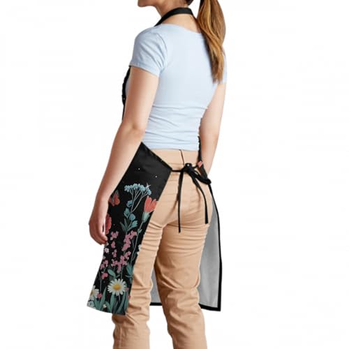 Giwawa Unisex Adult Apron Waterproof Stain Resistant Kitchen Cooking Apron with 2 Pockets for BBQ Grill Painting - color: Flower