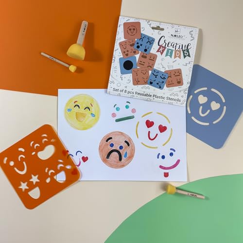NAKLEO Painting Stencils for Kids, 8 Pcs Set 6x6” Emotes, Children Creative Drawing Templates Plastic and Reusable, DIY Decoration Arts and Crafts, Paper Wall Wood Fabric - color: EMOTES