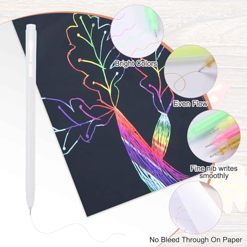 MECCANIXITY 9 Pcs Metallic Vibrant Sparkle Gel Pens, Drawing Pens with Fine Point 1mm for Adult Drawing Doodling Journaling Art Supplies and DIY Crafts, White - color: White