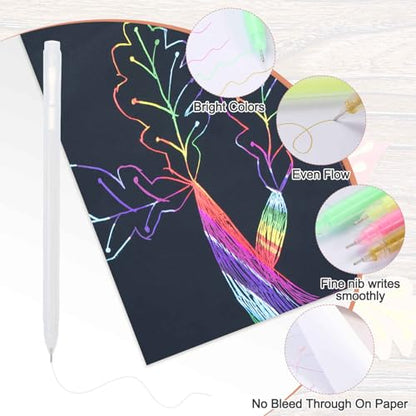 MECCANIXITY 9 Pcs Metallic Vibrant Sparkle Gel Pens, Drawing Pens with Fine Point 1mm for Adult Drawing Doodling Journaling Art Supplies and DIY Crafts, White - color: White