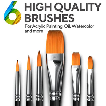 Complete Acrylic Paint Set – 12х Rich Pigment Colors & 6x Art Brushes - Includes 3 Paint Canvases, Palette Knife & Sponge - Perfect for Canvas, Clay, Ceramic - Non-Toxic, Great for Kids & Adults