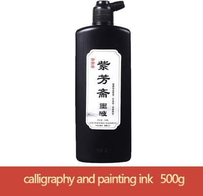 Sumi Ink, Chinese Calligraphy Ink, Liquid Black Carbon Ink, Manga Ink (500ml (17oz), Black) - size: 16.9 fl oz