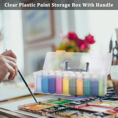JUXYES 2 Pack Plastic Clear Acrylic Paint Storage Organizer Box with Handle - size: 2 Pack