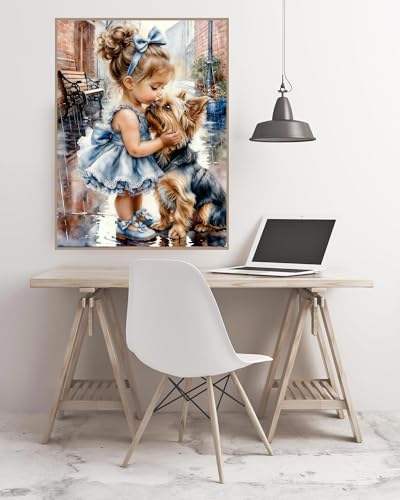 askkqtx Girl and Dog Diamond Art Kits for Adults 12x16 Inch - color: G9567