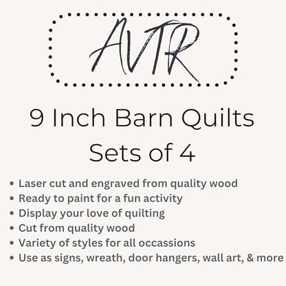 9" Barn Quilt Kit Set 4 | Log Cabin, Road to OK, Slip Knot, Rail Fence | Paintable unfinished wood quilt blocks for DIY group painting, farmhouse wall art, collage displays, and craft nights. - size: 9 inches (set of 4), style: Log Cabin, Road to Oklahoma