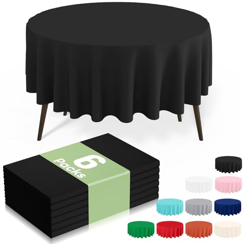 misaya 6 Packs Plastic Table Cloth Black Disposable Tablecloth - color: Black, size: 84" Round