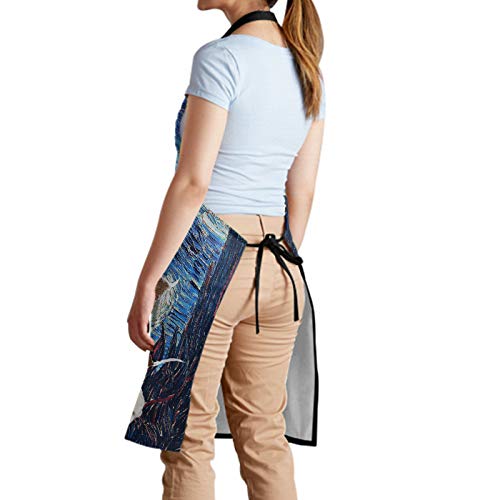 Funny Apron Polyester Grooming Aprons with Pocket for Cooking Kitchen Grilling Adults - color: Art Sky Cat