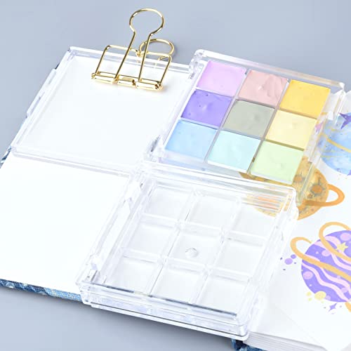 9 Wells Clear Plastic Paint Storage Palette Box,Mini Travel Paint Palette Box for Watercolor Painting, Acrylic and Oil Painting Paint Saver with Lid and Mixing Tray