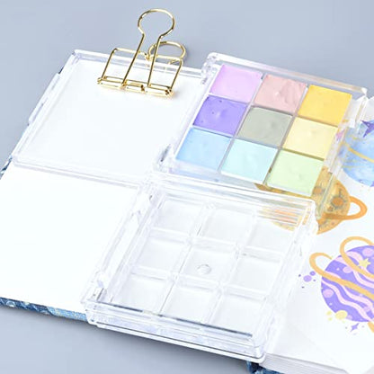 9 Wells Clear Plastic Paint Storage Palette Box,Mini Travel Paint Palette Box for Watercolor Painting, Acrylic and Oil Painting Paint Saver with Lid and Mixing Tray