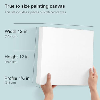 PHOENIX 12x12 Inch 2 Pack Gallery Canvas - 1.5 in Thick Square Canvases for Painting - Deep Edge 100% Cotton 11 Oz. Gesso Primed White Blank Professional Canvas Oil & Acrylic Paints - size: 12"x12", style: Gallery