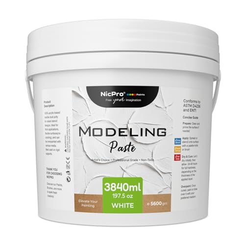 Nicpro Modeling Paste 3840ml/197.5 oz for Acrylic Painting | High-Density Acrylic Medium for Texture, Thickness, Structural Molding Paste for Art Projects, DIY, 3D Effect - size: 3840 ml