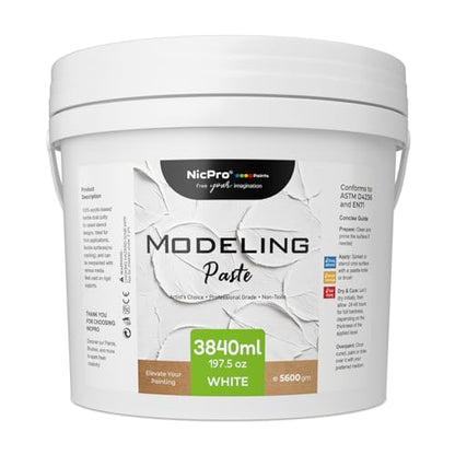 Nicpro Modeling Paste 3840ml/197.5 oz for Acrylic Painting | High-Density Acrylic Medium for Texture, Thickness, Structural Molding Paste for Art Projects, DIY, 3D Effect - size: 3840 ml