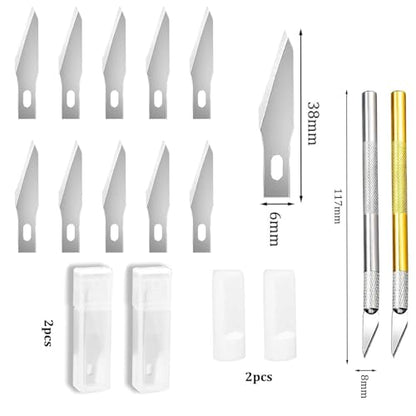 Precision Craft Knife Set, 2 Aluminum Handles with 10 Replacement Blades, Anti-Slip Design