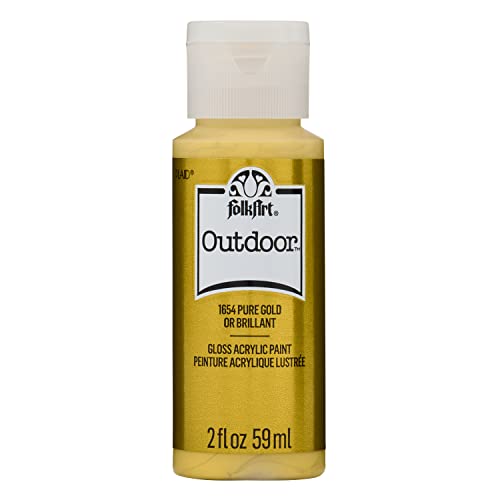FolkArt Outdoor Acrylic Paint in Assorted Colors (2 Ounce), 1654 Metallic Pure Gold - color: Metallic Pure Gold, size: 2 Fl Oz (Pack of 1)