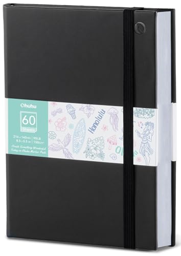 Ohuhu 5.5"x8.5" Double-Sided Bleedproof Marker Pad Art Sketchbook 60 Sheets | Small Sketch Book - 90 LB/150 GSM Smooth Drawing Paper - 60 Sheets/120 Pages -Hardcover Sketch Pad for Alcohol Markers Paints - size: 5.5" x 8.5"