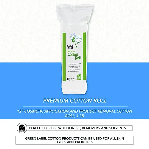 ForPro Professional Collection Premium Cotton Roll for Cosmetic Application and Product Removal, White, 12” Wide, 1 Lb.