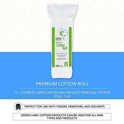 ForPro Professional Collection Premium Cotton Roll for Cosmetic Application and Product Removal, White, 12” Wide, 1 Lb.