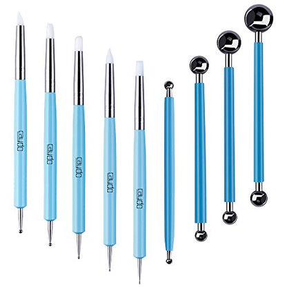 Caydo 9 Pieces Stylus Tools, Clay Sculpting Tools for Ceramic Engraving | 5 Pieces 2 Way Total 10 Different DIY Silicone and Ceramic Clay Indentation Tool and 4 Pieces Double-ended Metal Ball Tools
