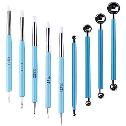 Caydo 9 Pieces Stylus Tools, Clay Sculpting Tools for Ceramic Engraving | 5 Pieces 2 Way Total 10 Different DIY Silicone and Ceramic Clay Indentation Tool and 4 Pieces Double-ended Metal Ball Tools