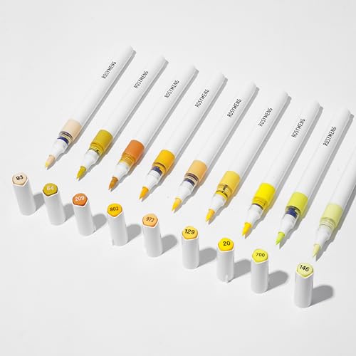 ROSYMENG 9 Color Acrylic Paint Pens,Quick-Drying Waterproof Acrylic Paint Markers, Soft Brush Tip Acrylic Markers for Canvas, Rock Painting, Wood, Stone, Glass, Ceramic, Fabric Painting, DIY Crafts - color: Yellow Cat Series
