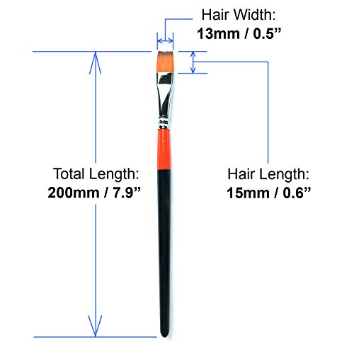 1/2 Inch Flat Bright Paint Brush Set of 12, Premium Taklon Synthetic Hair - size: 0.5 Inch Flat (12 PCS)