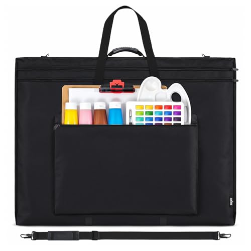 JJRING 32x42 Art Portfolio Tote Bag With Shoulder Strap, Black | Large Carrying Storage Case With Handle For Artwork, Posters, Canvas, And Drawing Boards - size: 32''*42''