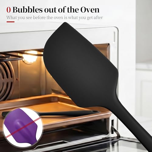 600ºF Heat Resistant Silicone Spatula Spoonula Set of 2, Black | High Heat Food Safe Kitchen Use Scraper for Cooking Baking Mixing Scraping Stirring Cake Nonstick Cookware Pan Bowl - color: Black, size: Large/Spoon Spatula - 2pcs