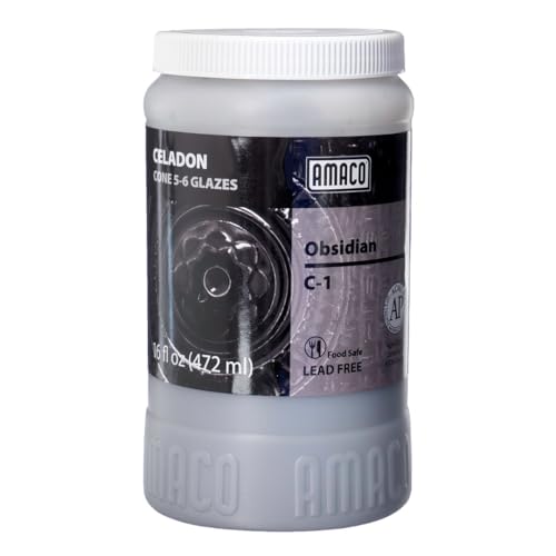 AMACO Celadon High Fire Gloss Glaze, 16 oz. (473 mL), C-01 Obsidian | Transparent, Mixable Mid-High Fire Cone 5-6 (C) Liquid Ceramic Pottery Glaze for Bisque - color: C-01 Obsidian