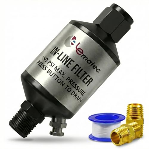 LE LEMATEC Moisture Trap & Water Separator for Paint Gun 1/4" NPT - size: 1.6" x 1.6" x 3.6" (With Adapter)