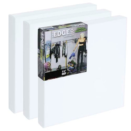 The Edge Eco-Friendly Recycled Cotton Stretched Canvas for Painting - 8x8 Box of 3 - Medium-Textured, Triple Acrylic Primed All Media Painting Canvas, 320gsm, 1-1/2 in. Deep Pine Stretchers - size: 8x8 in