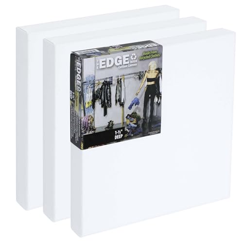 The Edge Eco-Friendly Recycled Cotton Stretched Canvas for Painting - 8x8 Box of 3 - Medium-Textured, Triple Acrylic Primed All Media Painting Canvas, 320gsm, 1-1/2 in. Deep Pine Stretchers - size: 8x8 in