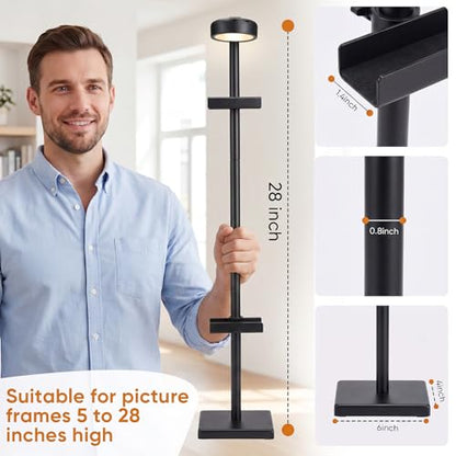 30'' Adjustable Tabletop Easel Stand with Rechargeable 13RGB Poster Light | Picture Frame Light, Picture Easels for Display,Black Metal Picture Frame Holder Stand for Artwork, Photo,Sign. - color: Black