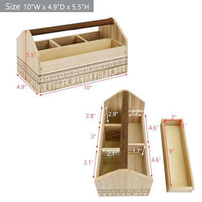 Ikee Design Small Wood Craft Tool Box Caddy with a Handle for Storage - color: Natural with Pattern