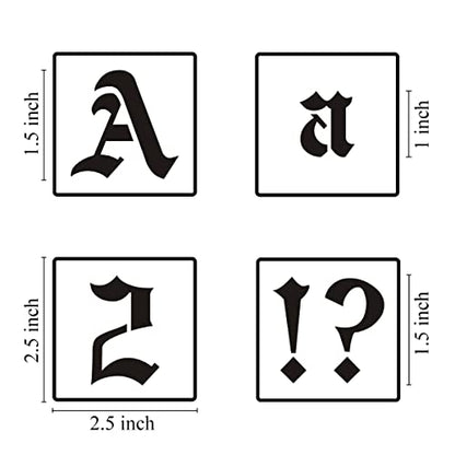 1.5 Inch Alphabet Letter Stencils for Painting - 70 Pack Old English Letter Stencil Templates with Numbers and Signs for Painting on Wood, Reusable Letter Stencils for Chalkboard Wood Signs & Wall Art - size: 1.5 Inch