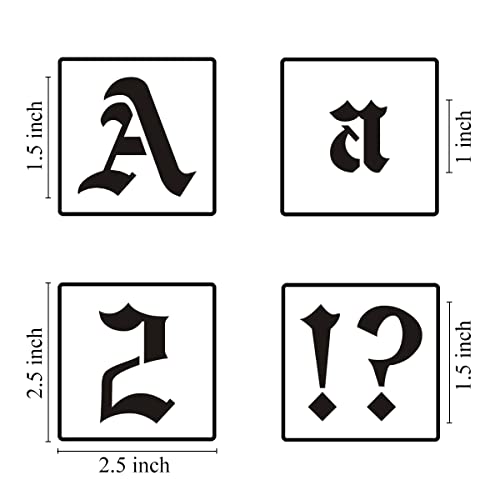 1.5 Inch Alphabet Letter Stencils for Painting - 70 Pack Old English Letter Stencil Templates with Numbers and Signs for Painting on Wood, Reusable Letter Stencils for Chalkboard Wood Signs & Wall Art - size: 1.5 Inch