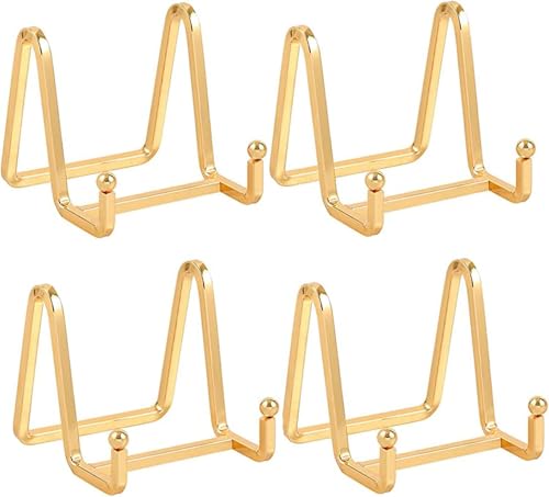 Plate Holder Easel Display Stand - 3 inch Metal Plate Stands for Display - Tabletop Picture Stand - Gold Iron Easels for Display Pictures | Photo Frames | Book | Decorative Plates | Plaque - 4 Pack - size: 3 inch-4