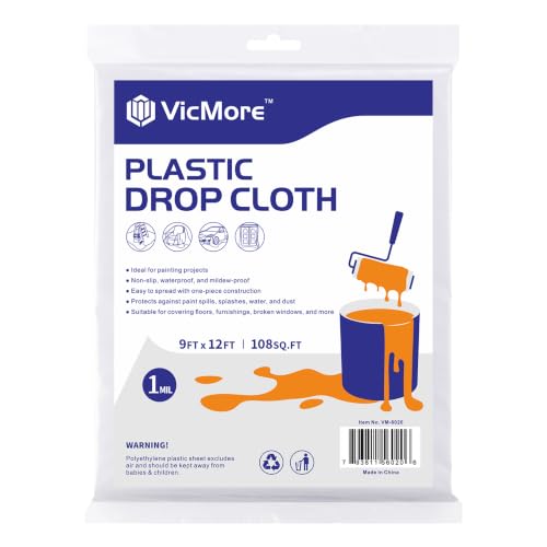 VICMORE Clear Plastic Drop Cloth for Painting, 9 x 12 Ft