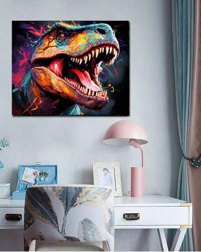 TOCARE Dinosaur Paint by Numbers Kit for Adults, Dinosaur Paint by Number Canvas,Acrylic Adults' Paint-by-Number Kits for Animal Lovers 16x20inch (Without Framed) - color: TC-OPC-349