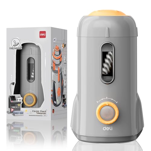deli Electric Pencil Sharpener, Fully Automatic Pencil Sharpener,Gray | for 6.9-8mm No.2/Colored Pencils,Auto in & Out,5 Sharpness Modes,Rechargeable Hands-Free Sharpener for Classroom Home Office - color: Gray