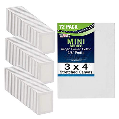U.S. Art Supply 3x4 Mini Canvases for Painting, 72 Pack Bulk Small Stretched Artist Canvas Professional Primed - Ideal for Arts & Crafts | Small Stretched Artist Canvas Professional Primed - Ideal for Arts & Crafts - size: 3" x 4" - Pack of 72