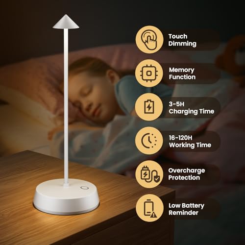 Cordless Table Lamps Rechargeable, 6000mAh LED Battery Operated Desk Lamp, Portable Outdoor Waterproof Touch Stepless Dimmable Wireless Table Light for Dining Restaurant Home Patio (White-1PC) - color: White-1PC