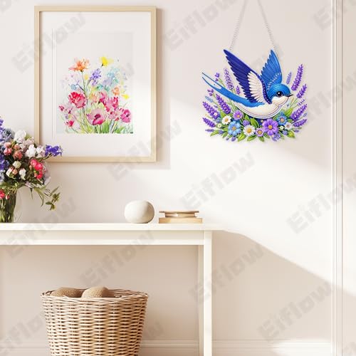 Eiflow Acrylic Diamond Art Hanging Kit for Adults, DIY Diamonds Painting Door Hanger Board Kit, Special Crystal Diamond Art Painting Pendant Ornament (Blue Bird) - color: Blue Bird