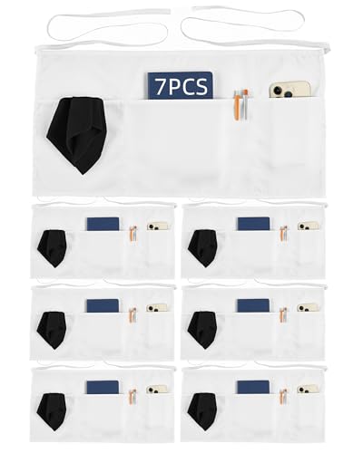 Xeoxarel Aprons with 4 Pockets (Available in 3 Pack / 7 Pack) 23.5'' X 11.5'' - color: 7 Pack Short Apron-white