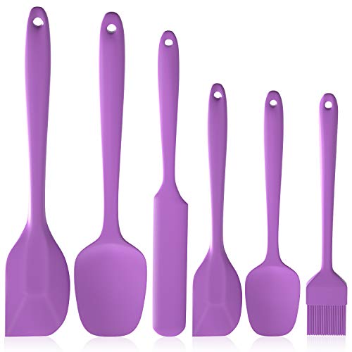 Heat Resistant Silicone Spatulas Set 6pcs, Seamless Design Non-Stick Mixing Spatulas with Stainless Steel Core, Premium BPA-Free Rubber Spatula Baking Cooking Utensile for Home Kitchen BBQ (purple) - color: Purple