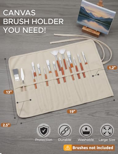 30-Slot Roll-Up Canvas Brush Holder, Washable Paint Brush Case, Beige | Durable Canvas Organizer for Artists, Portable Travel Design, Fits Brushes & Art Supplies (Brushes not Included) - color: Beige