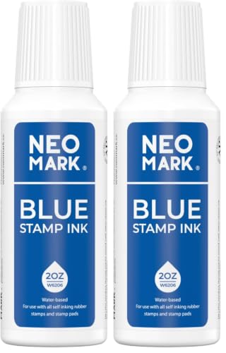 Premium Stamp Ink, Quick-Drying & AP-Certified Non-Toxic Refill Ink for Self-Inking Stamps, Date Stamps and Stamp Pads (Blue, 2oz) (Pack of 2) - color: Blue, size: 2 fl oz (Pack of 2)