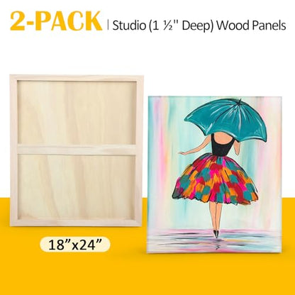 2 Pack 18x24'' Unfinished Gallery Birch Wood Canvas Panels | 1 1/2" Deep Art Cradle Boards for Painting, Pouring, Burning, Epoxy Resin, Laser Engraving Cutting - size: 18*24 2 Pack